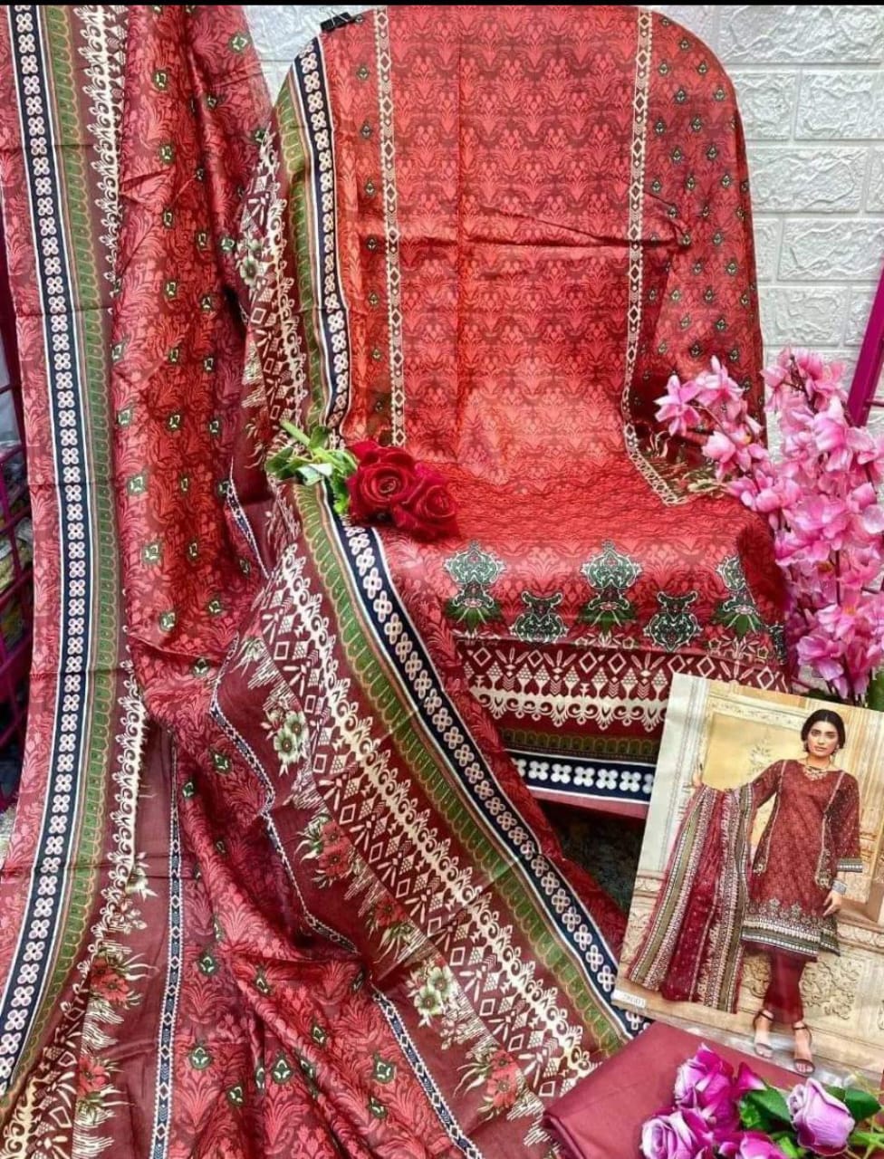 MAROON PRINTED LAWN SUIT