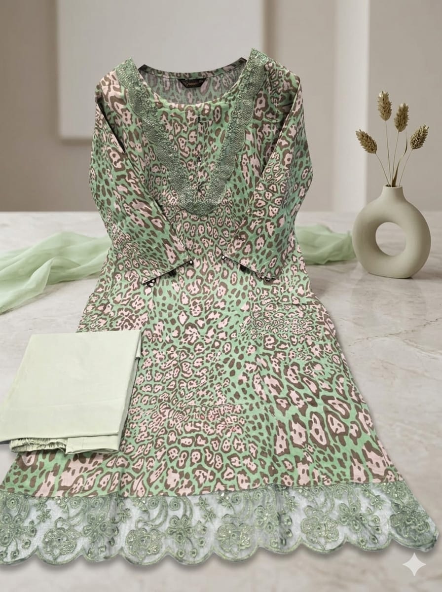 slim fit dress slacks Mint Green Partywear Embroidered Faux Georgette Straight Pakistani Suit main image 0
