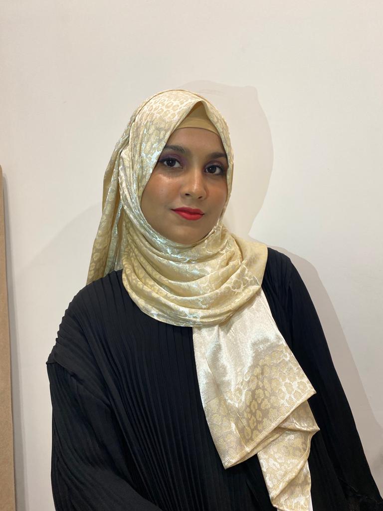 Cream Animal Print Satin Hijab