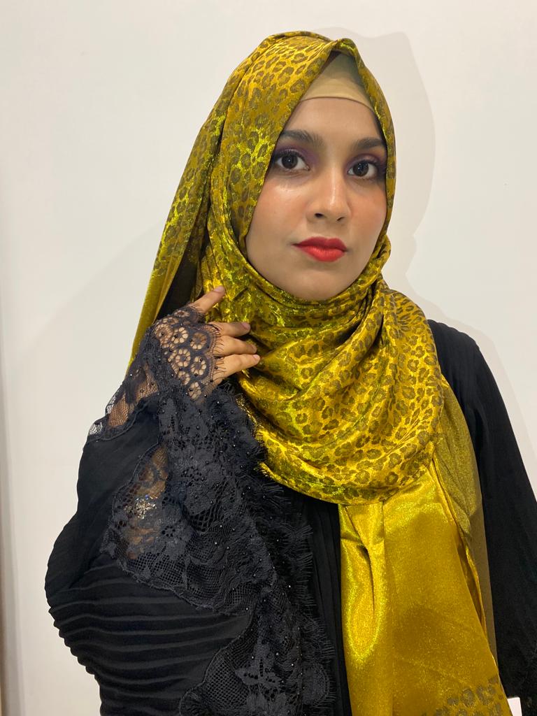 MUSTARD ANIMAL PRINT SATIN HIJAB