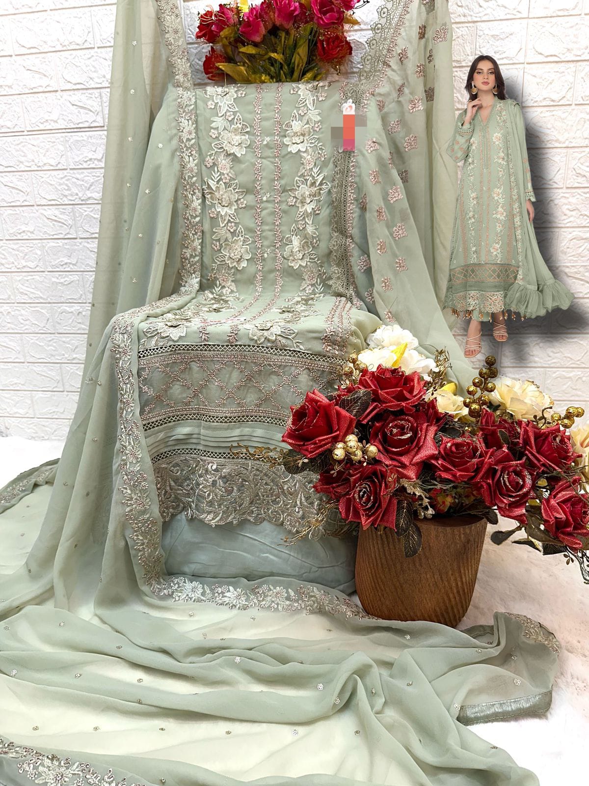 LEAFGREEN GEORGETTE PARTYWEAR SUIT