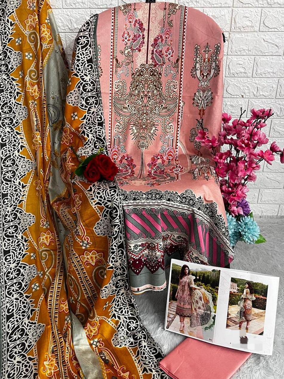 PEACH PRINTED LAWN SUIT