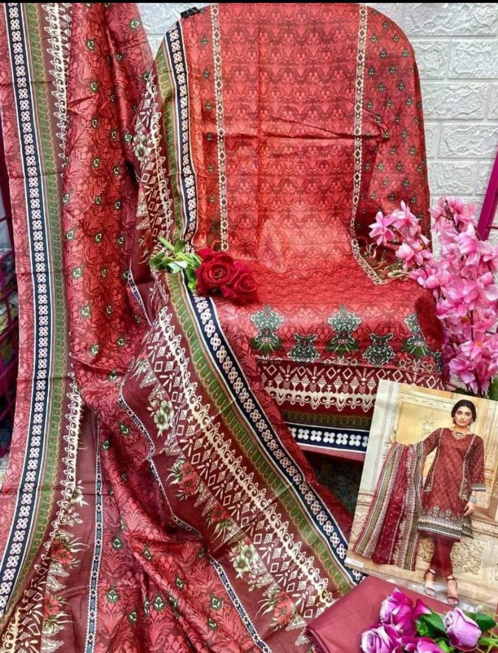 MAROON PRINTED LAWN SUIT