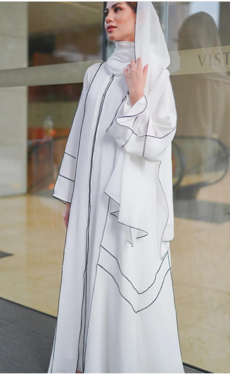 AMIRA WHITE CASUAL-WEAR ABAYA – hijabessence - Main Image