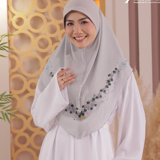 L GREY NUHA EMBRIODERY SCARF